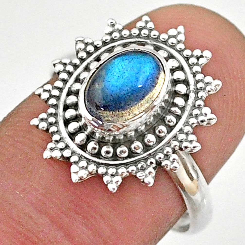 2.09cts solitaire natural blue labradorite 925 silver flower ring size 8 t43876