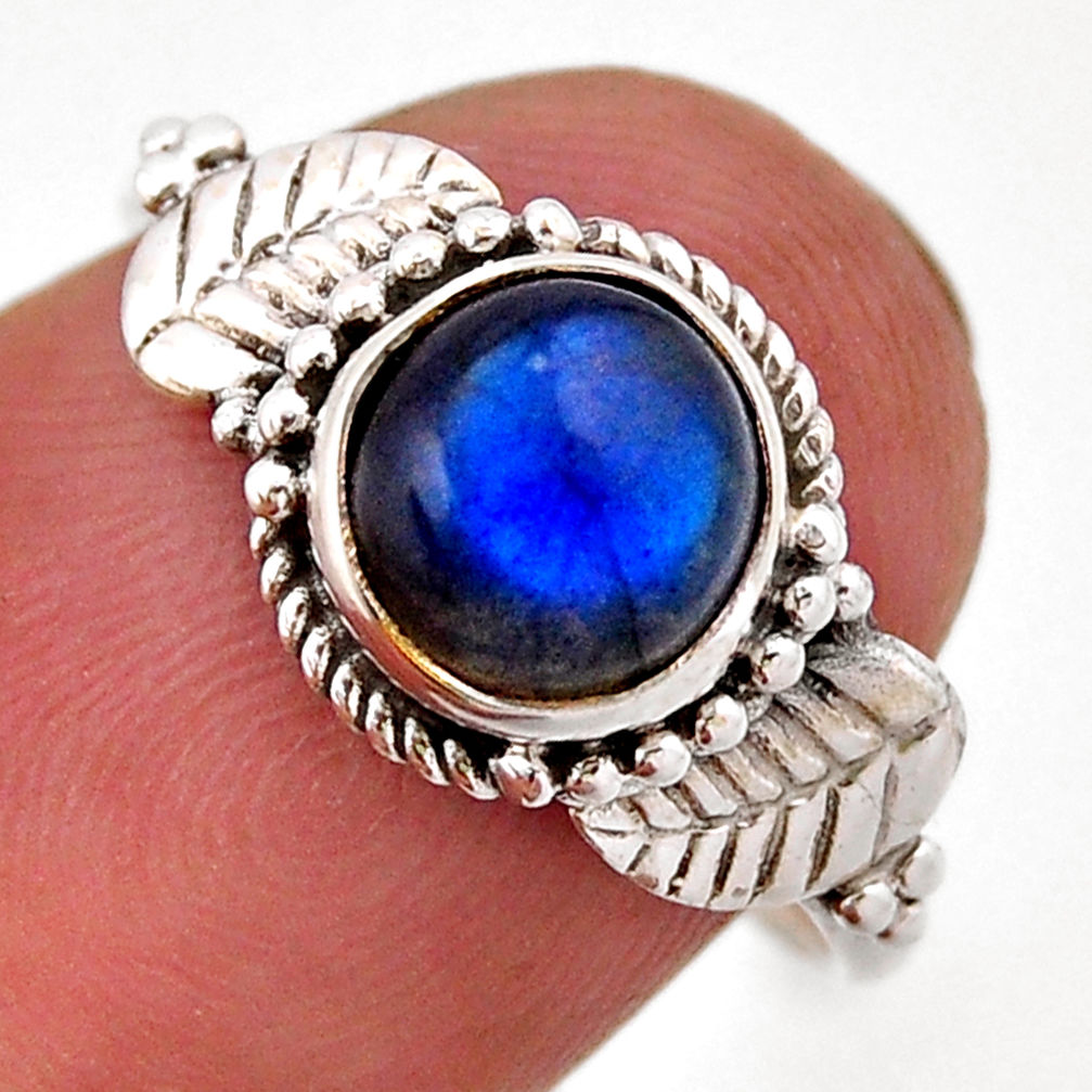 2.59cts solitaire natural blue labradorite 925 silver leaf ring size 6.5 n47476