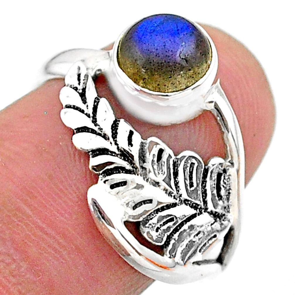 2.28cts solitaire natural blue labradorite 925 silver leaf ring size 7.5 t25120