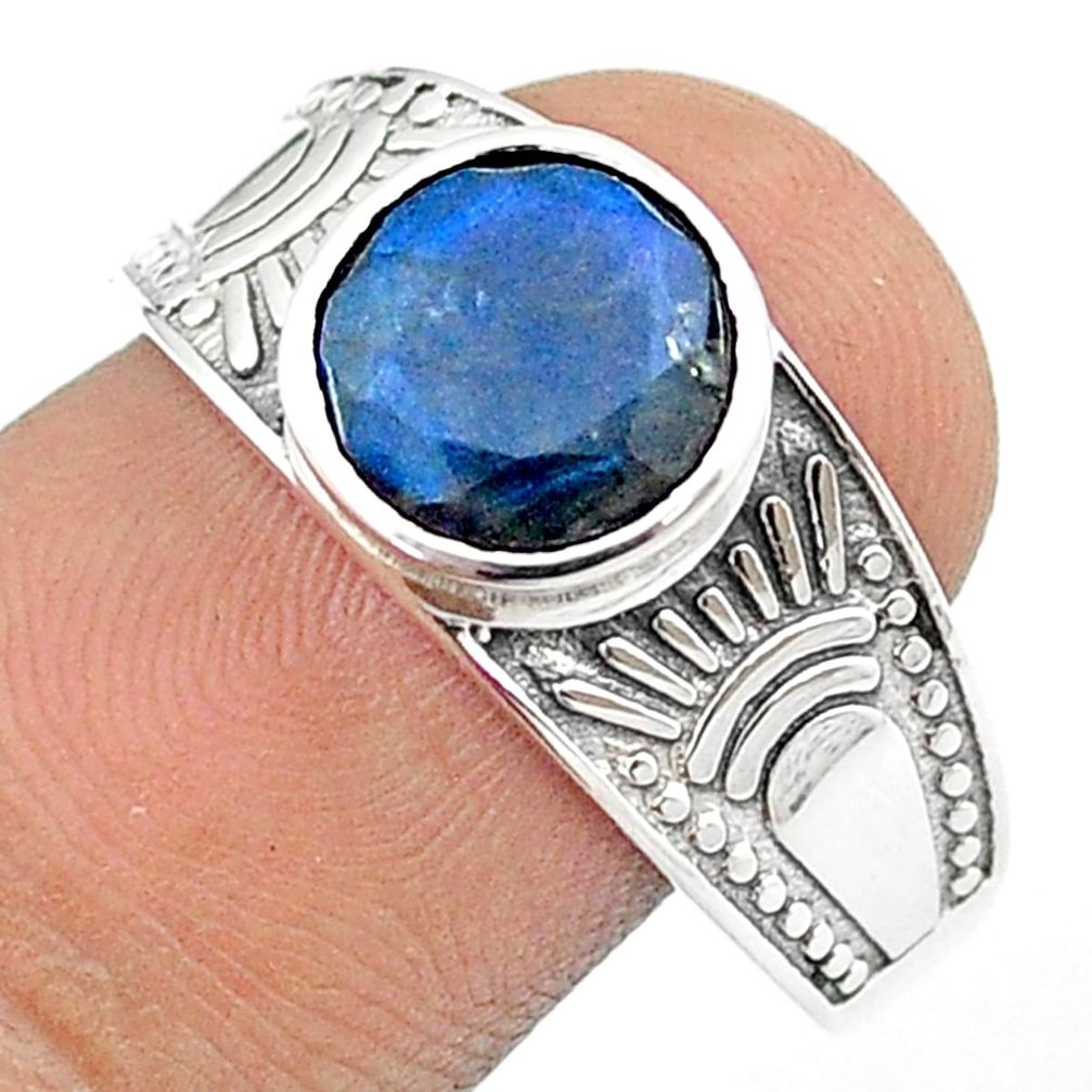 3.19cts solitaire natural blue labradorite 925 silver mens ring size 10 u24176