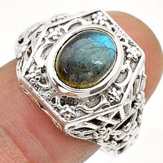3.29cts solitaire natural blue labradorite 925 silver mens ring size 8 u72017