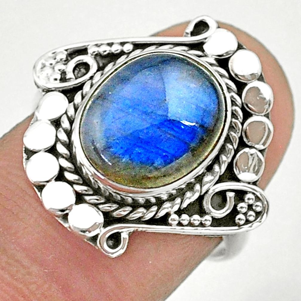 5.11cts solitaire natural blue labradorite 925 silver ring jewelry size 7 t39957