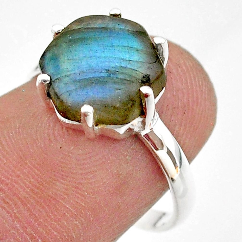 5.43cts solitaire natural blue labradorite 925 silver ring jewelry size 7 t43056