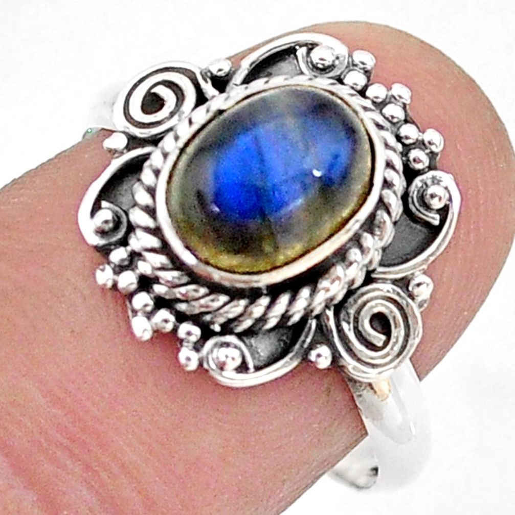 2.09cts solitaire natural blue labradorite 925 silver ring jewelry size 8 t43791
