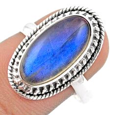 5.69cts solitaire natural blue labradorite 925 silver ring jewelry size 8 u15193