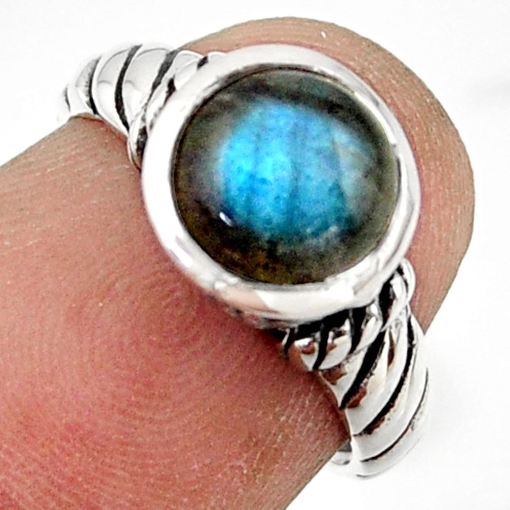 2.73cts solitaire natural blue labradorite 925 silver ring size 5.5 r41977