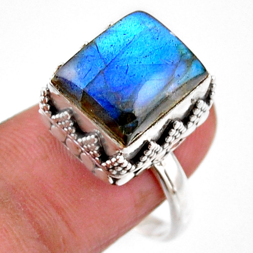 5.35cts solitaire natural blue labradorite 925 silver ring size 8.5 r51521