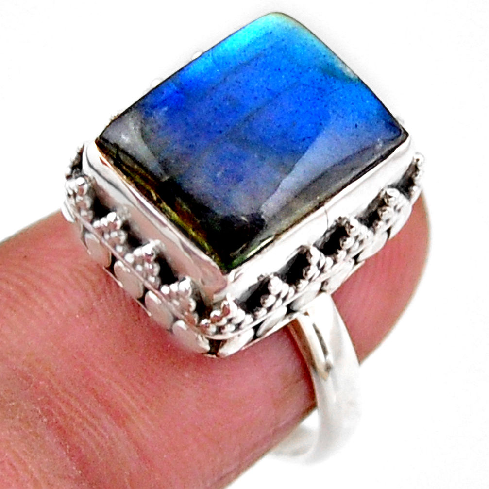 4.82cts solitaire natural blue labradorite 925 silver ring size 6.5 r51531