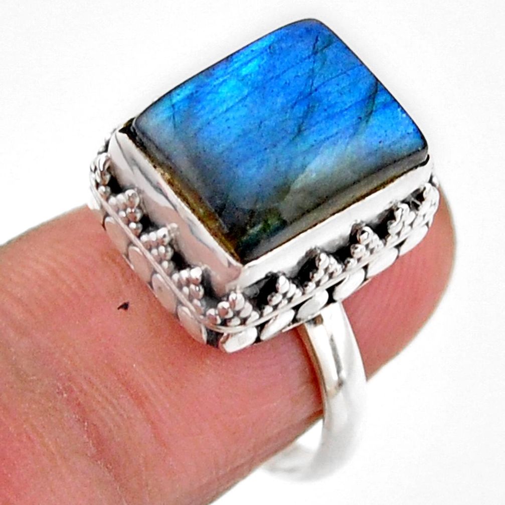 5.30cts solitaire natural blue labradorite 925 silver ring size 6.5 r51545