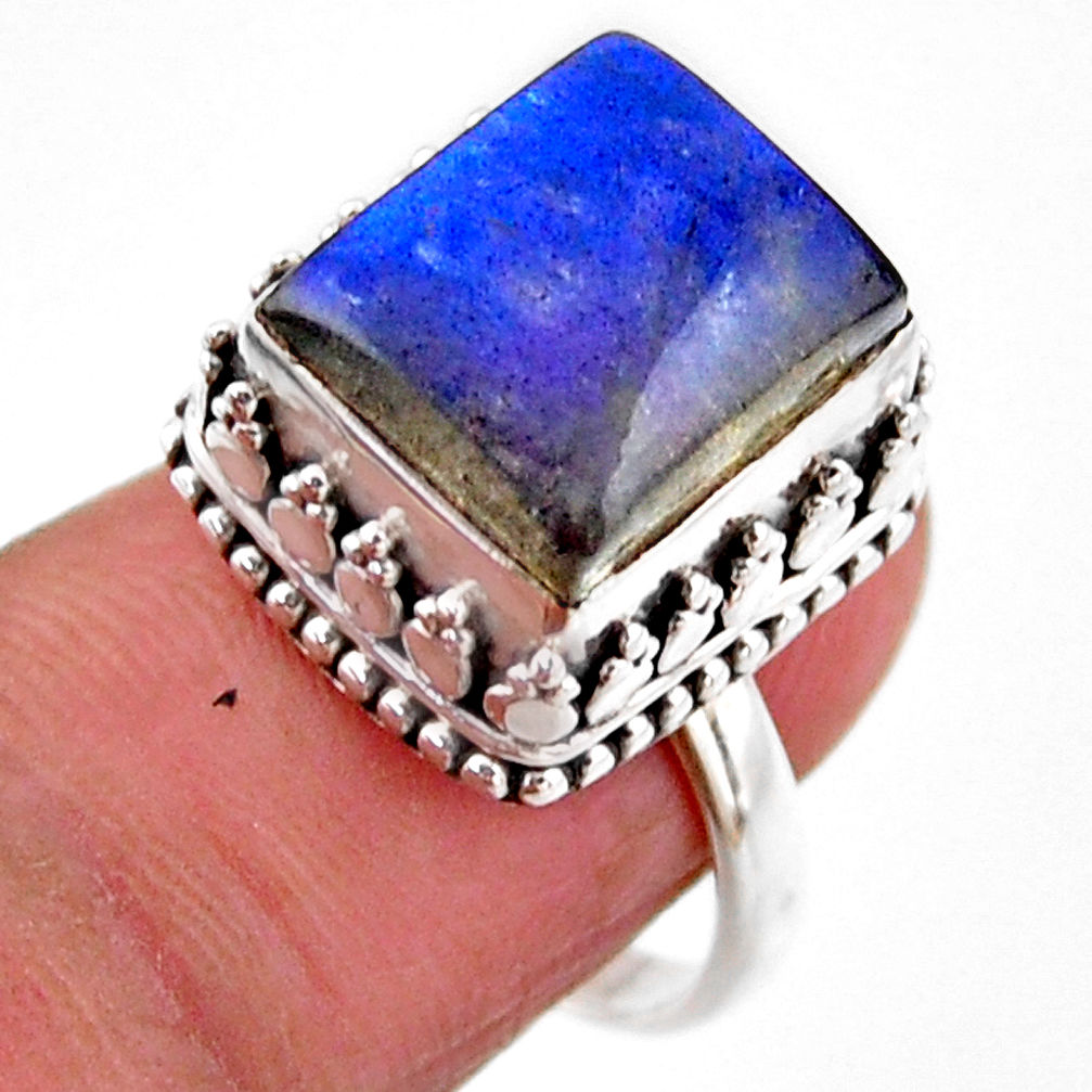 5.18cts solitaire natural blue labradorite 925 silver ring size 6.5 r51546