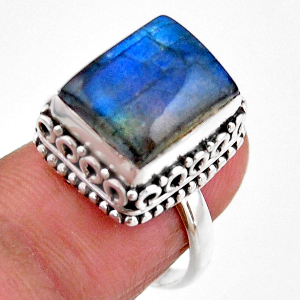 4.82cts solitaire natural blue labradorite 925 silver ring size 6.5 r51548