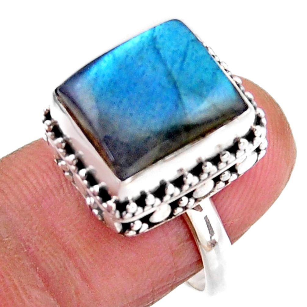 4.71cts solitaire natural blue labradorite 925 silver ring size 6.5 r51549