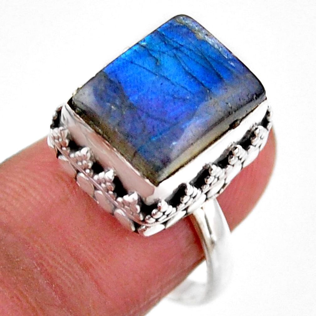 5.01cts solitaire natural blue labradorite 925 silver ring size 7.5 r51551