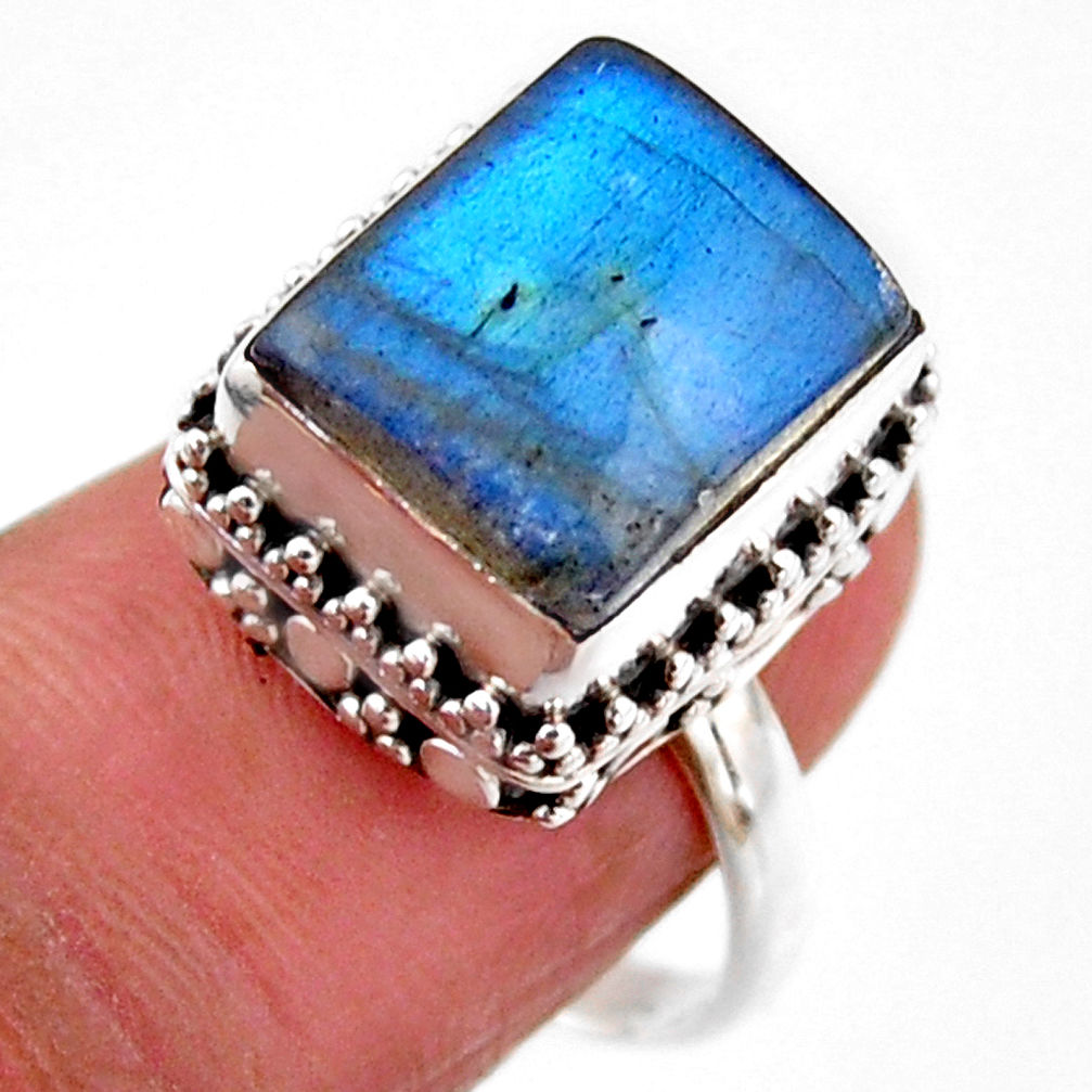 5.28cts solitaire natural blue labradorite 925 silver ring size 7.5 r51552