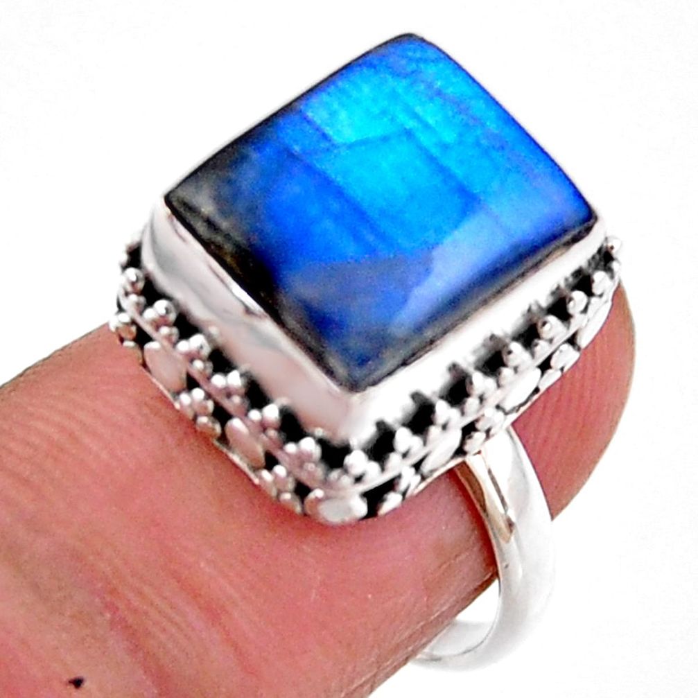 5.12cts solitaire natural blue labradorite 925 silver ring size 6.5 r51557