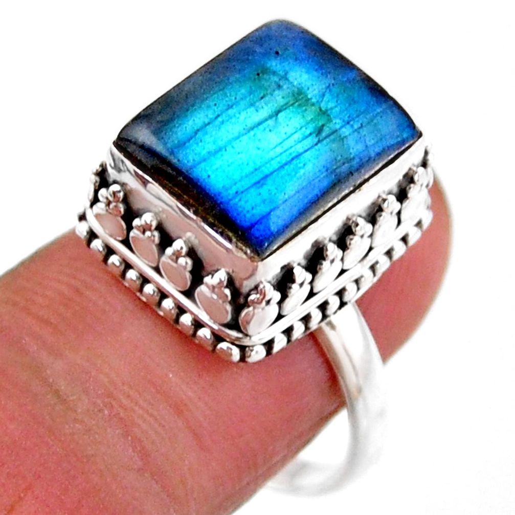 4.99cts solitaire natural blue labradorite 925 silver ring size 8.5 r51558