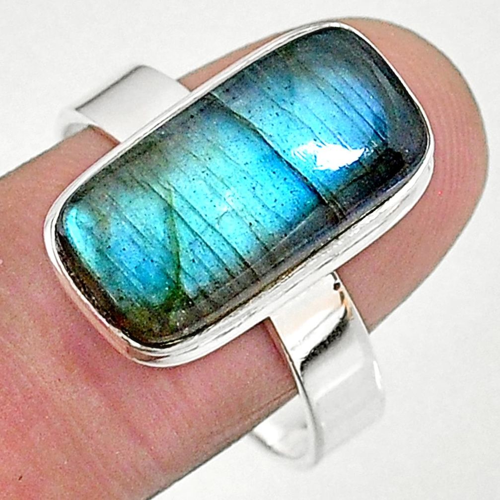 7.55cts solitaire natural blue labradorite 925 silver ring size 10 t18014