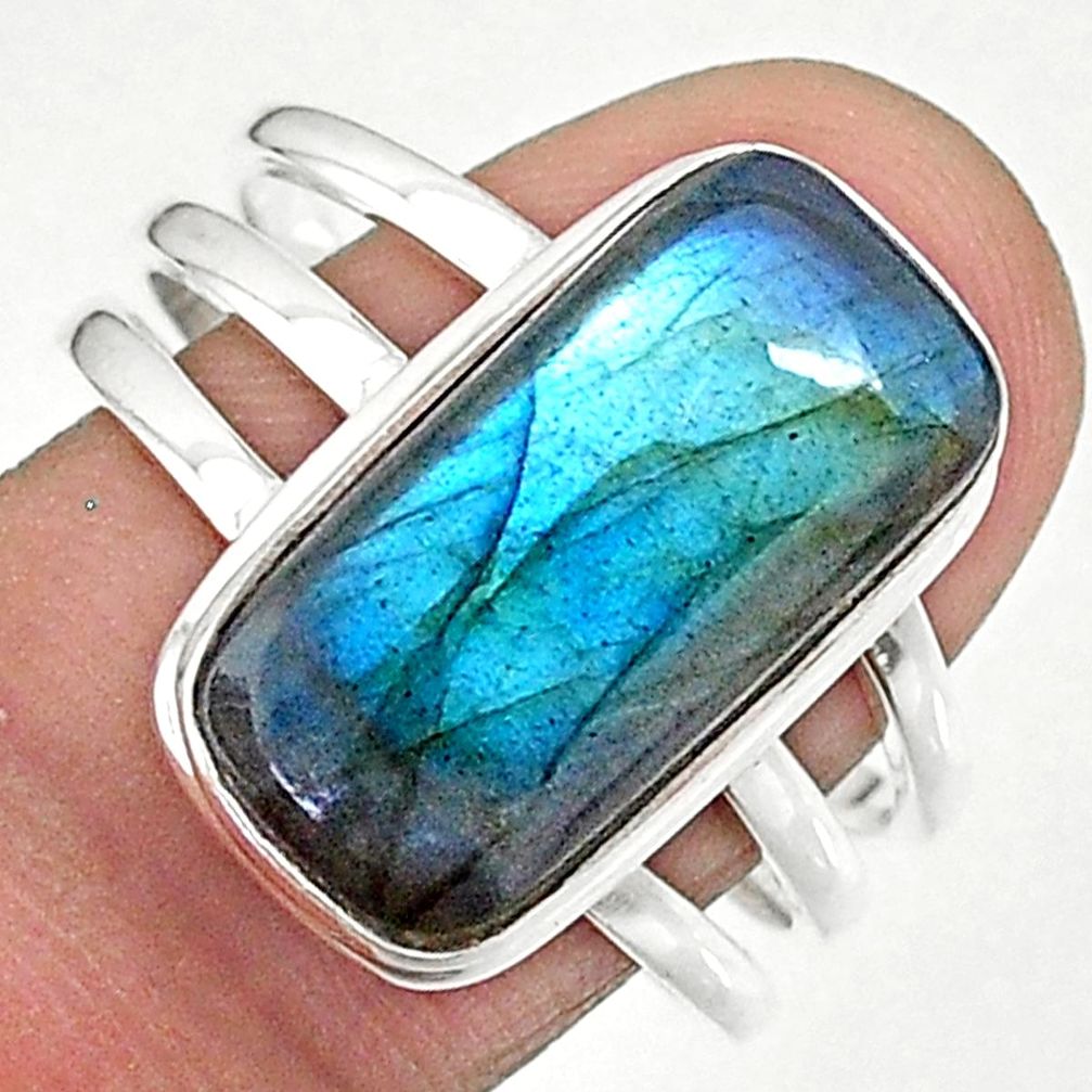 8.68cts solitaire natural blue labradorite 925 silver ring size 10 t18015