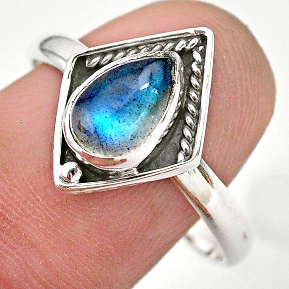 2.61cts solitaire natural blue labradorite 925 silver ring size 10 t28414