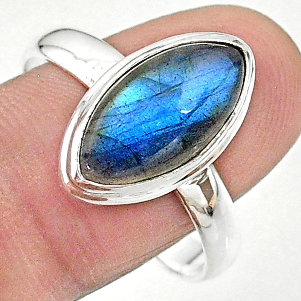 6.54cts solitaire natural blue labradorite 925 silver ring size 11 t18159