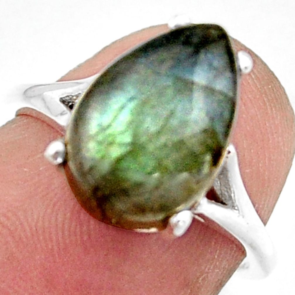 5.21cts solitaire natural blue labradorite 925 silver ring size 6 r41915
