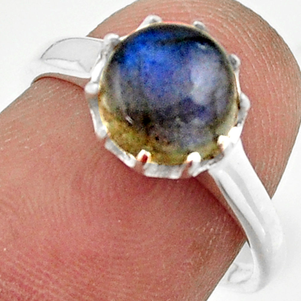 2.71cts solitaire natural blue labradorite 925 silver ring size 7 r41955