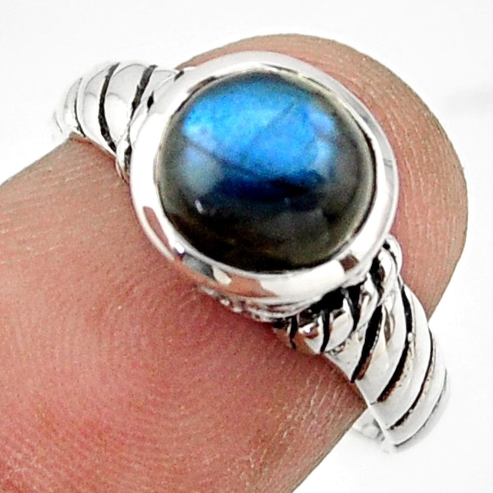 2.96cts solitaire natural blue labradorite 925 silver ring size 7 r41974