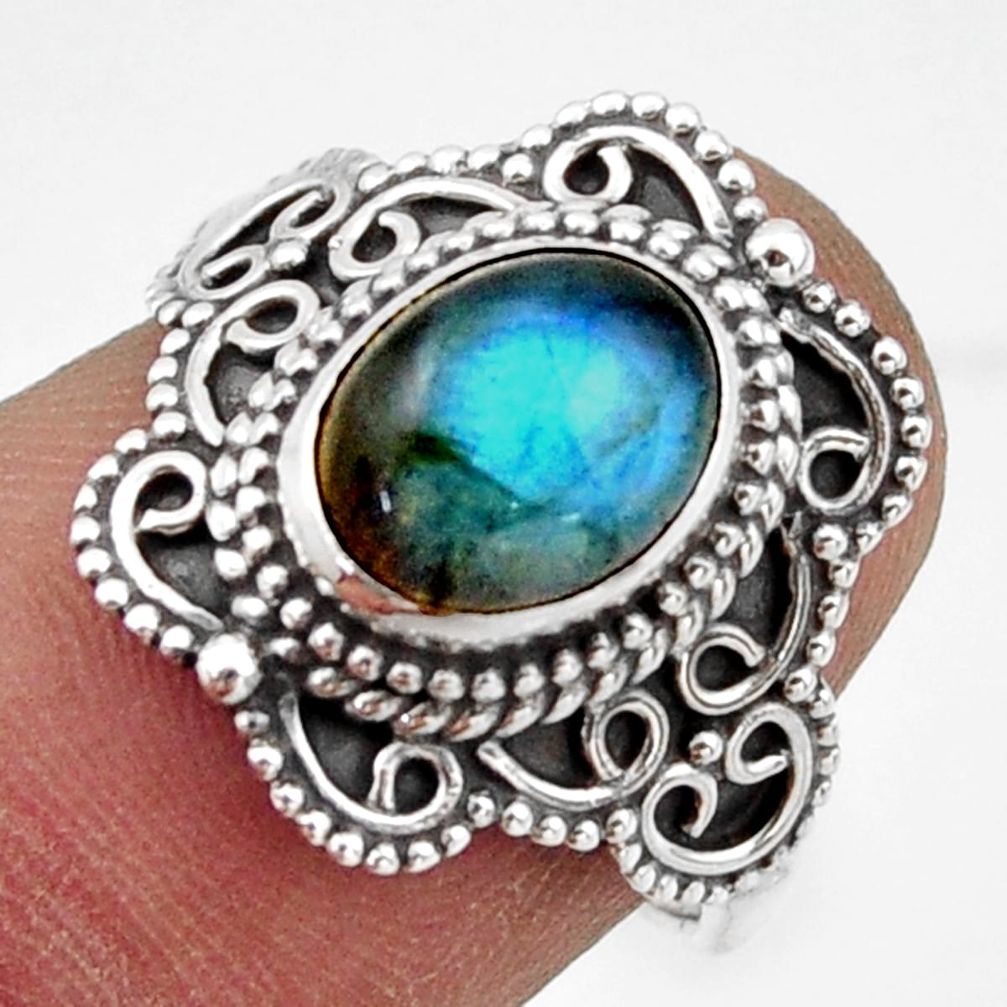 3.19cts solitaire natural blue labradorite 925 silver ring size 7 r42000