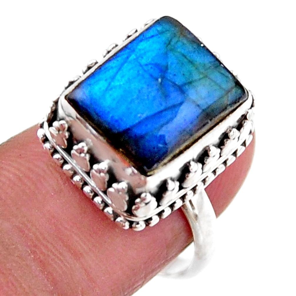 5.01cts solitaire natural blue labradorite 925 silver ring size 7 r51538