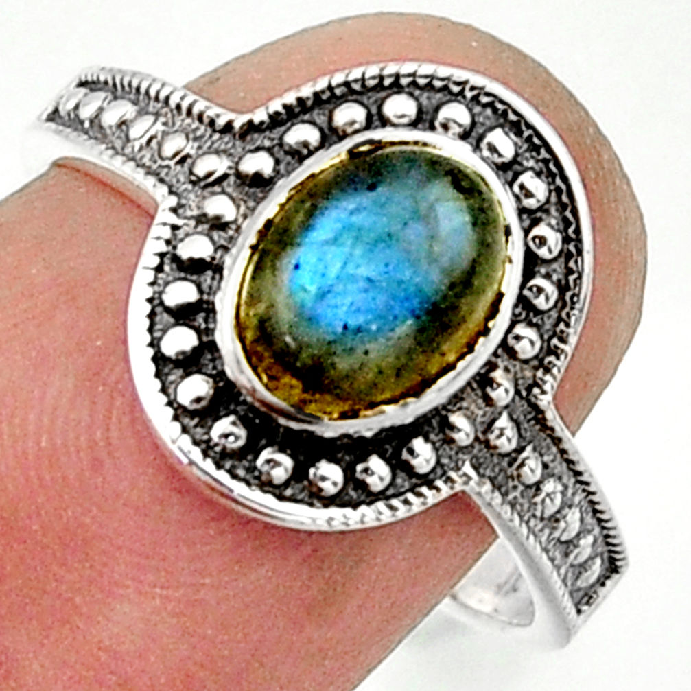 1.94cts solitaire natural blue labradorite 925 silver ring size 8 r40594