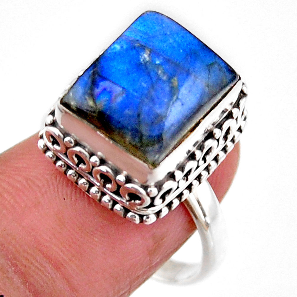 5.18cts solitaire natural blue labradorite 925 silver ring size 8 r51554