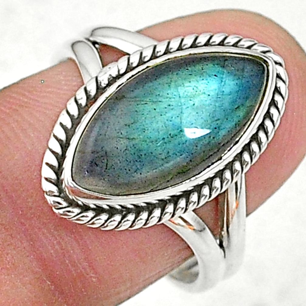 6.74cts solitaire natural blue labradorite 925 silver ring size 8 t11007