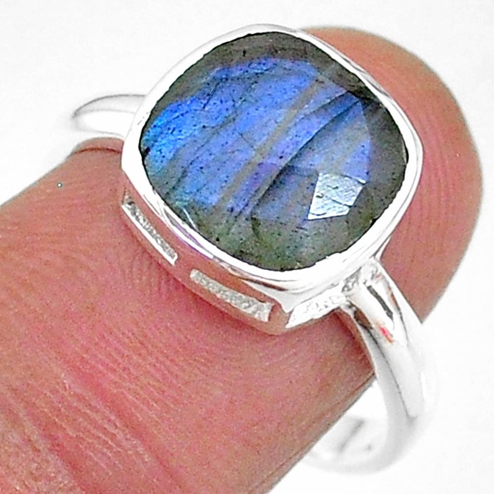 5.07cts solitaire natural blue labradorite 925 silver ring size 8 t11324