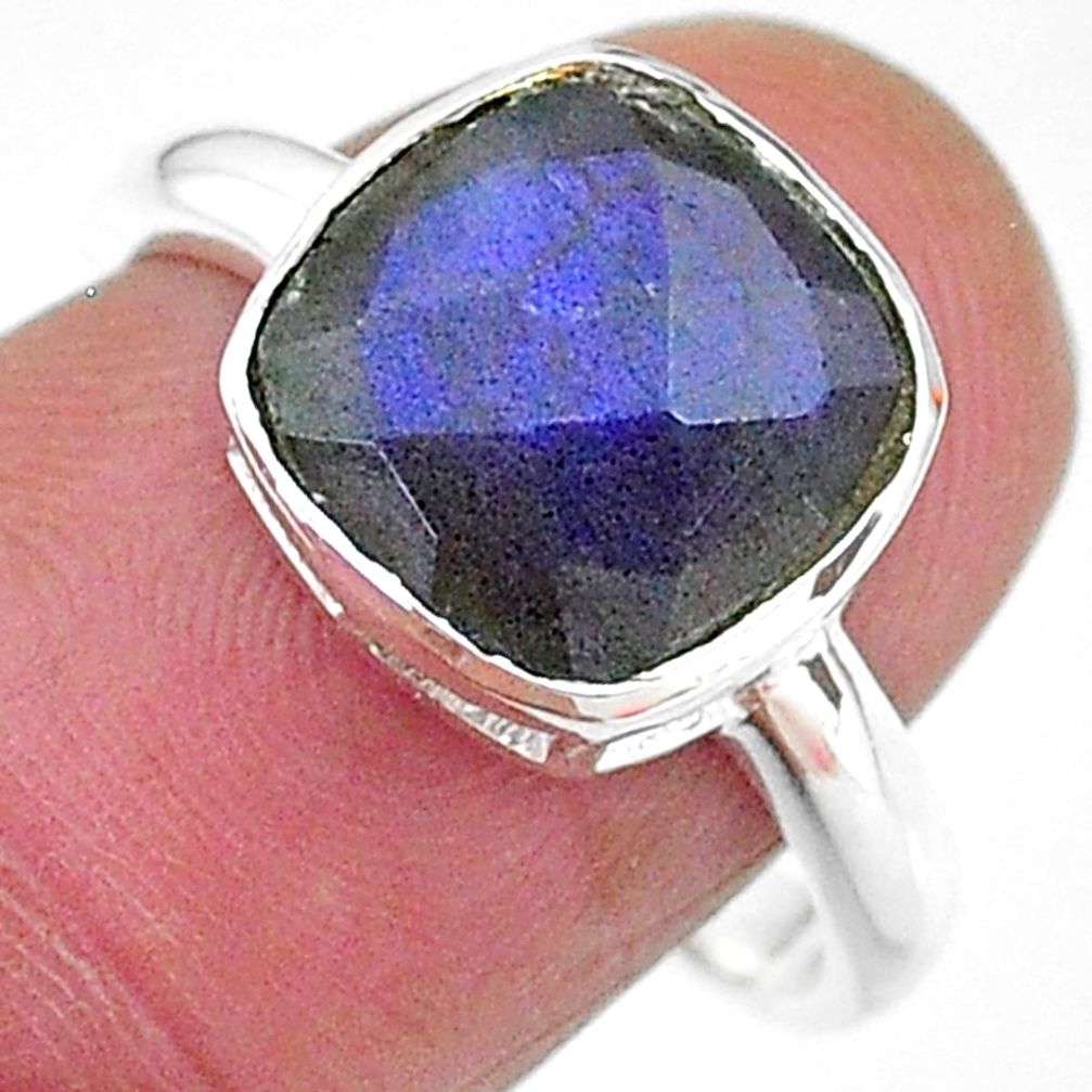 4.56cts solitaire natural blue labradorite 925 silver ring size 8 t11335