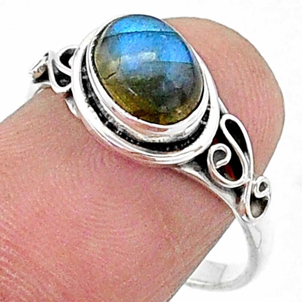 2.31cts solitaire natural blue labradorite 925 silver ring size 8 t15676
