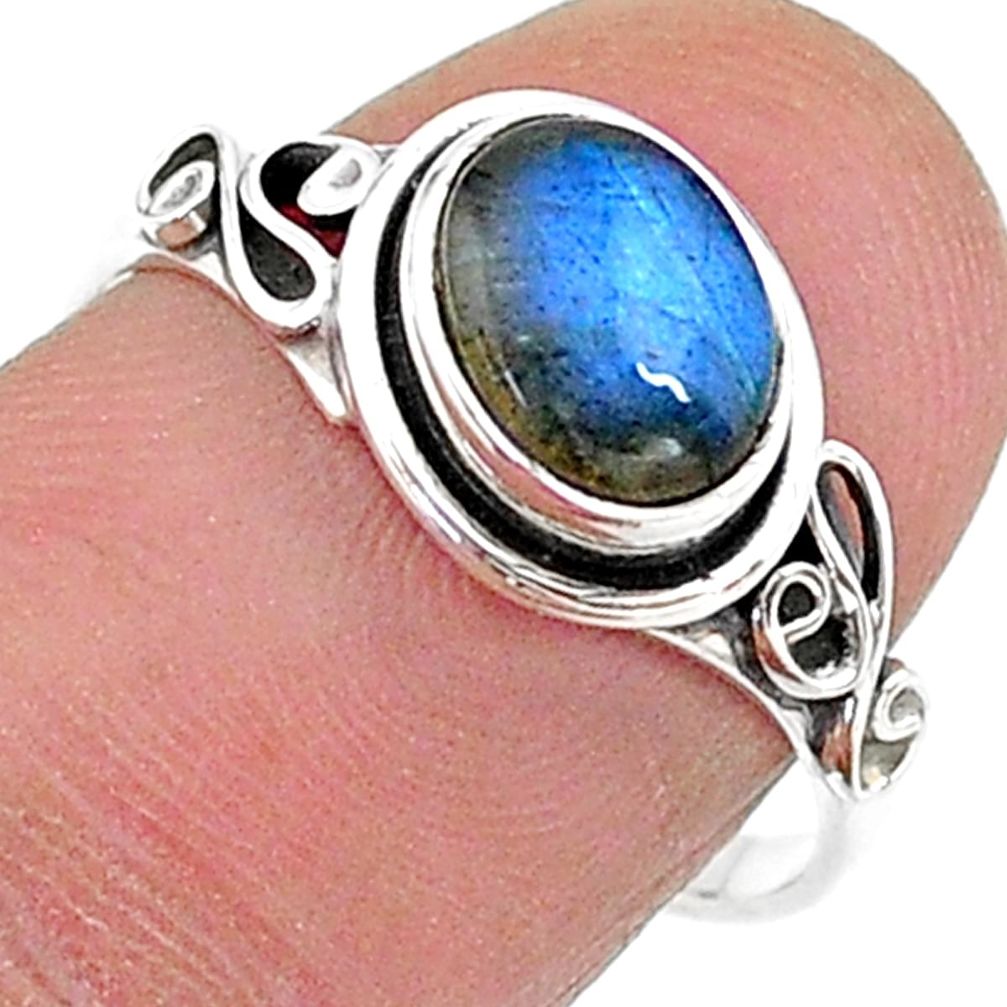 2.42cts solitaire natural blue labradorite 925 silver ring size 8 t15692