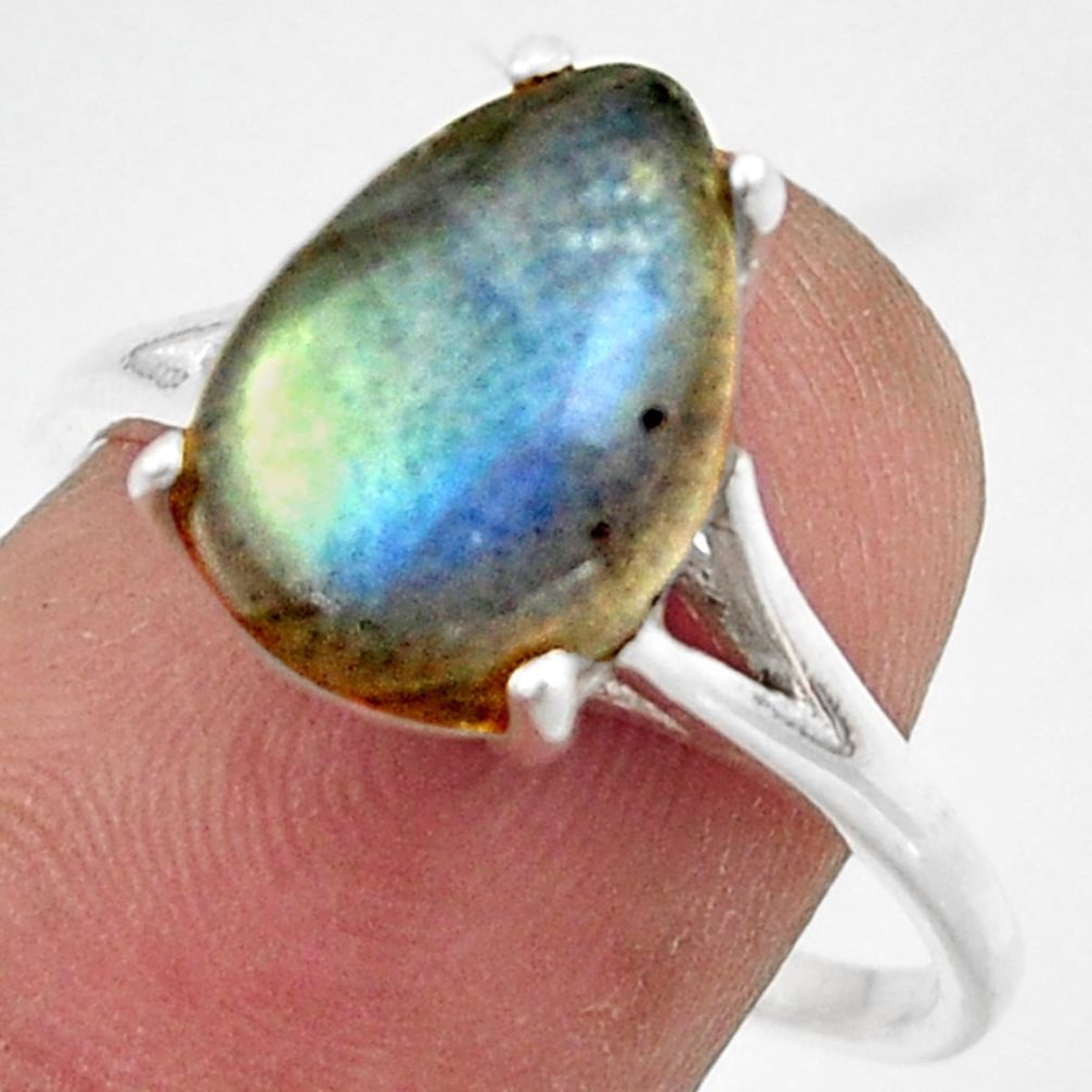 5.22cts solitaire natural blue labradorite 925 silver ring size 9 r41913