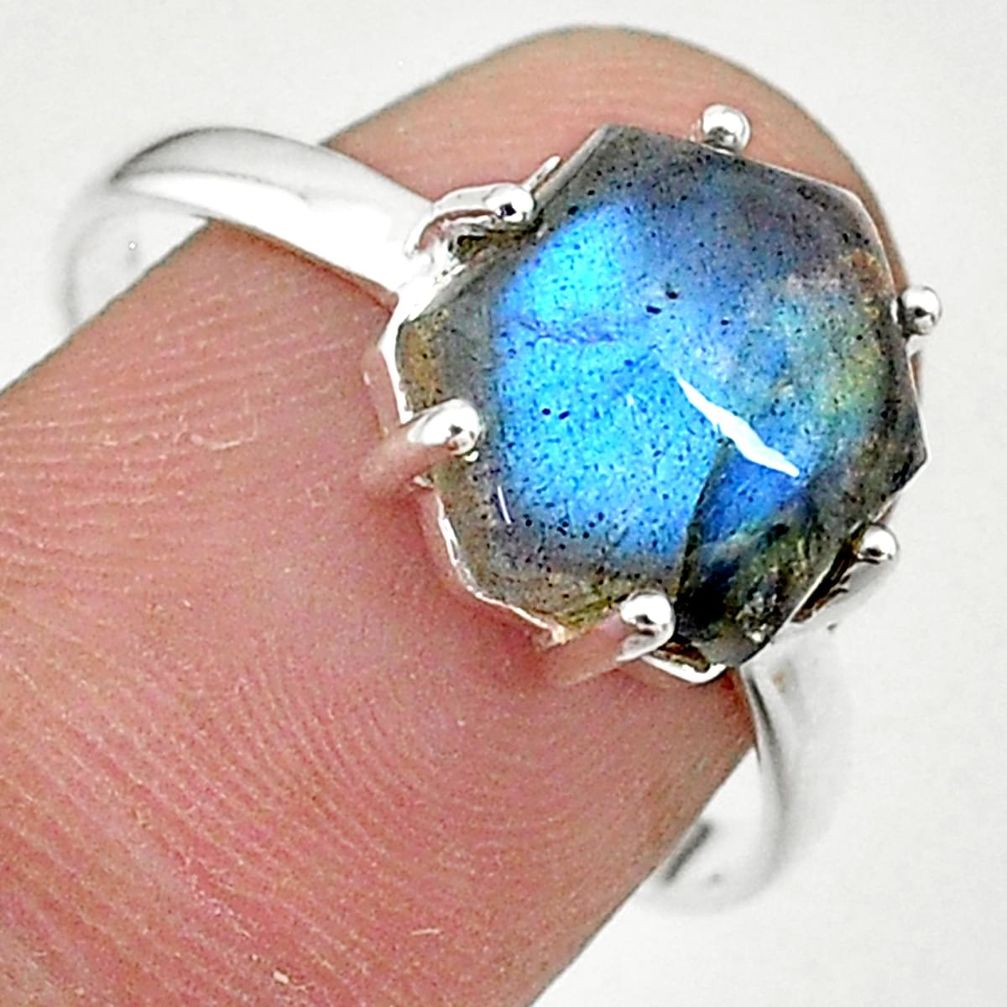 5.20cts solitaire natural blue labradorite 925 silver ring size 9 t11101