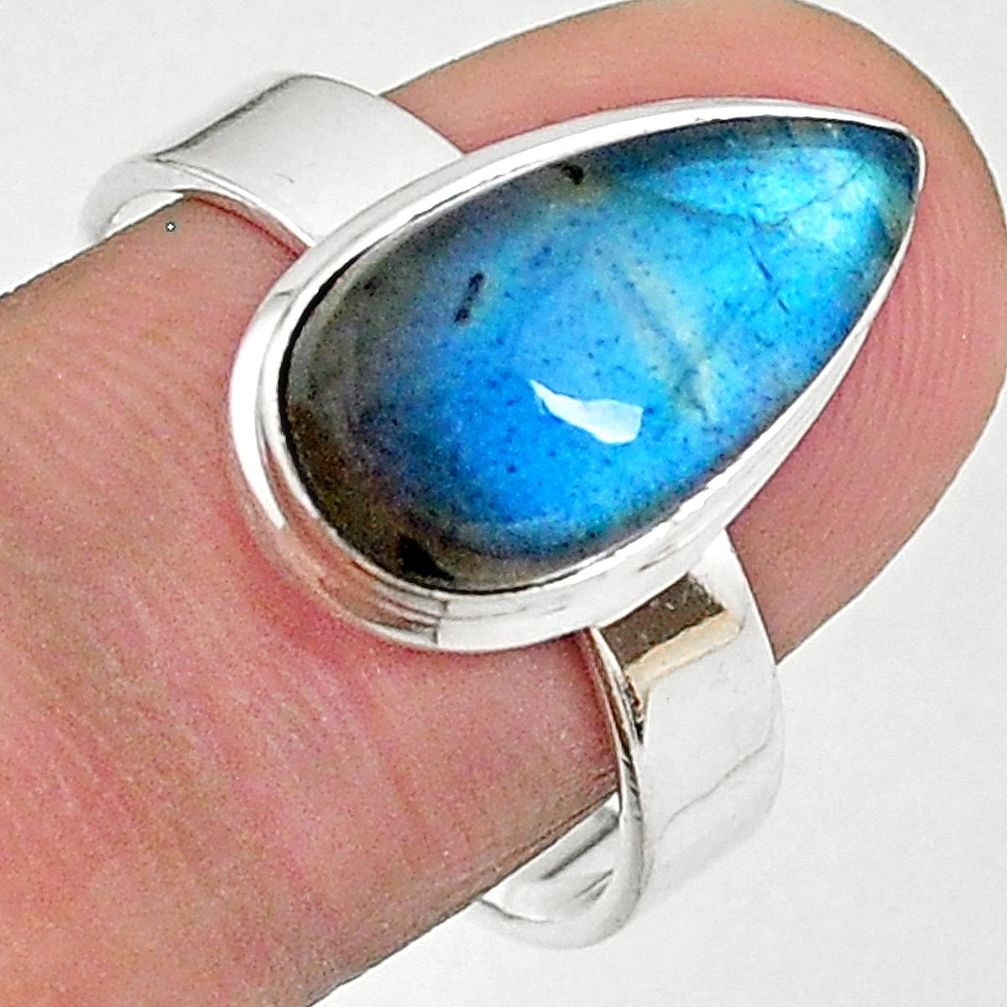6.05cts solitaire natural blue labradorite 925 silver ring size 9 t18175