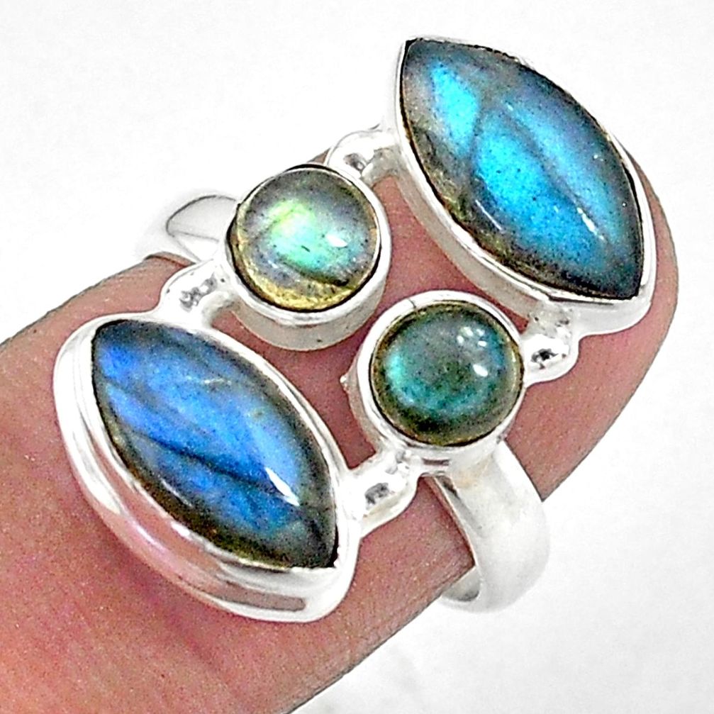13.16cts solitaire natural blue labradorite 925 silver ring size 6.5 t10340