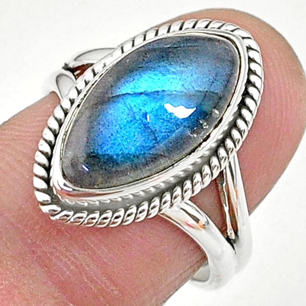 7.02cts solitaire natural blue labradorite 925 silver ring size 6.5 t11015