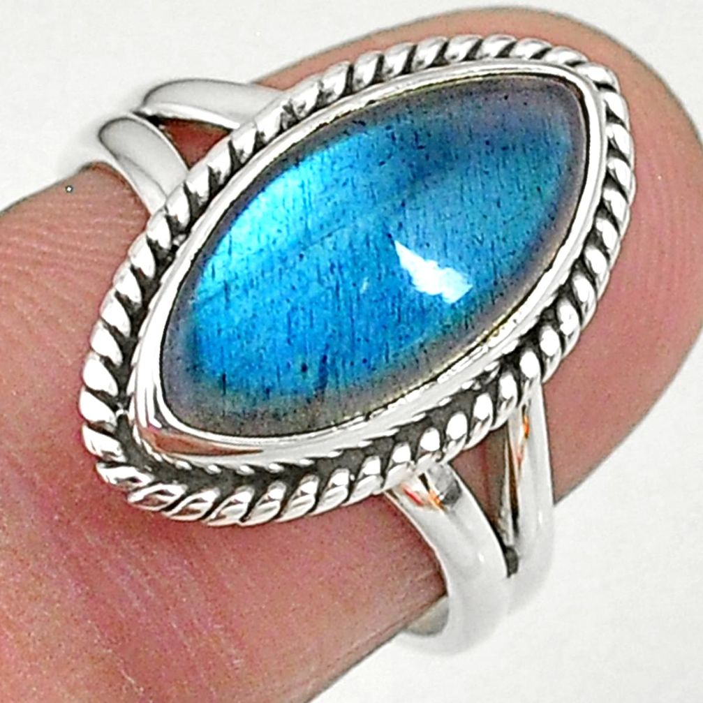 6.72cts solitaire natural blue labradorite 925 silver ring size 6.5 t11018