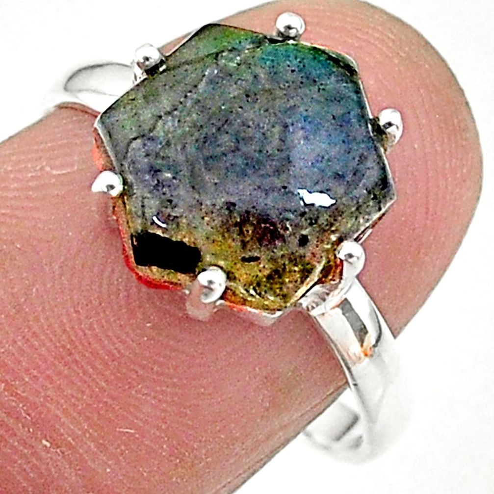 5.15cts solitaire natural blue labradorite 925 silver ring size 7.5 t11104