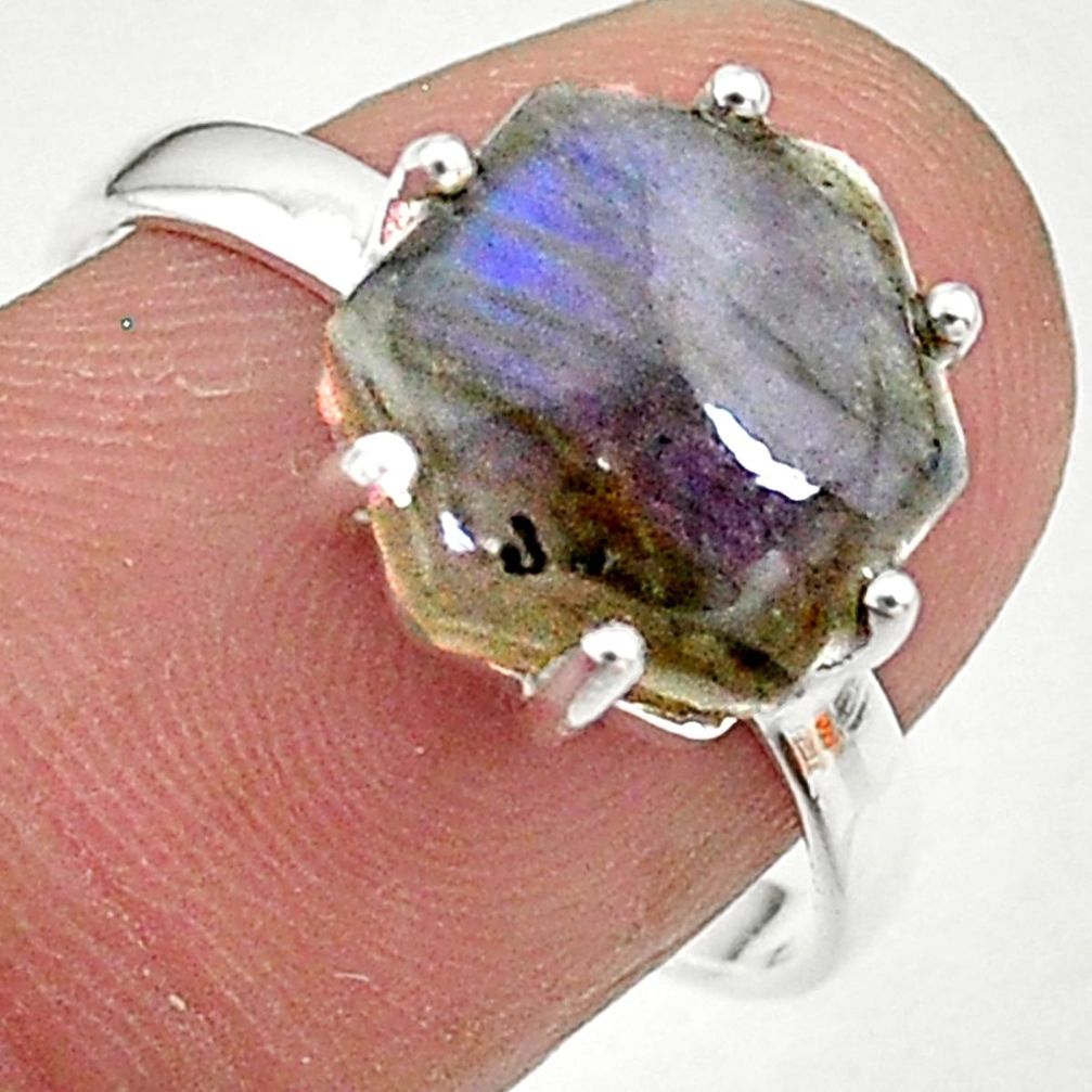 5.20cts solitaire natural blue labradorite 925 silver ring size 7.5 t11109