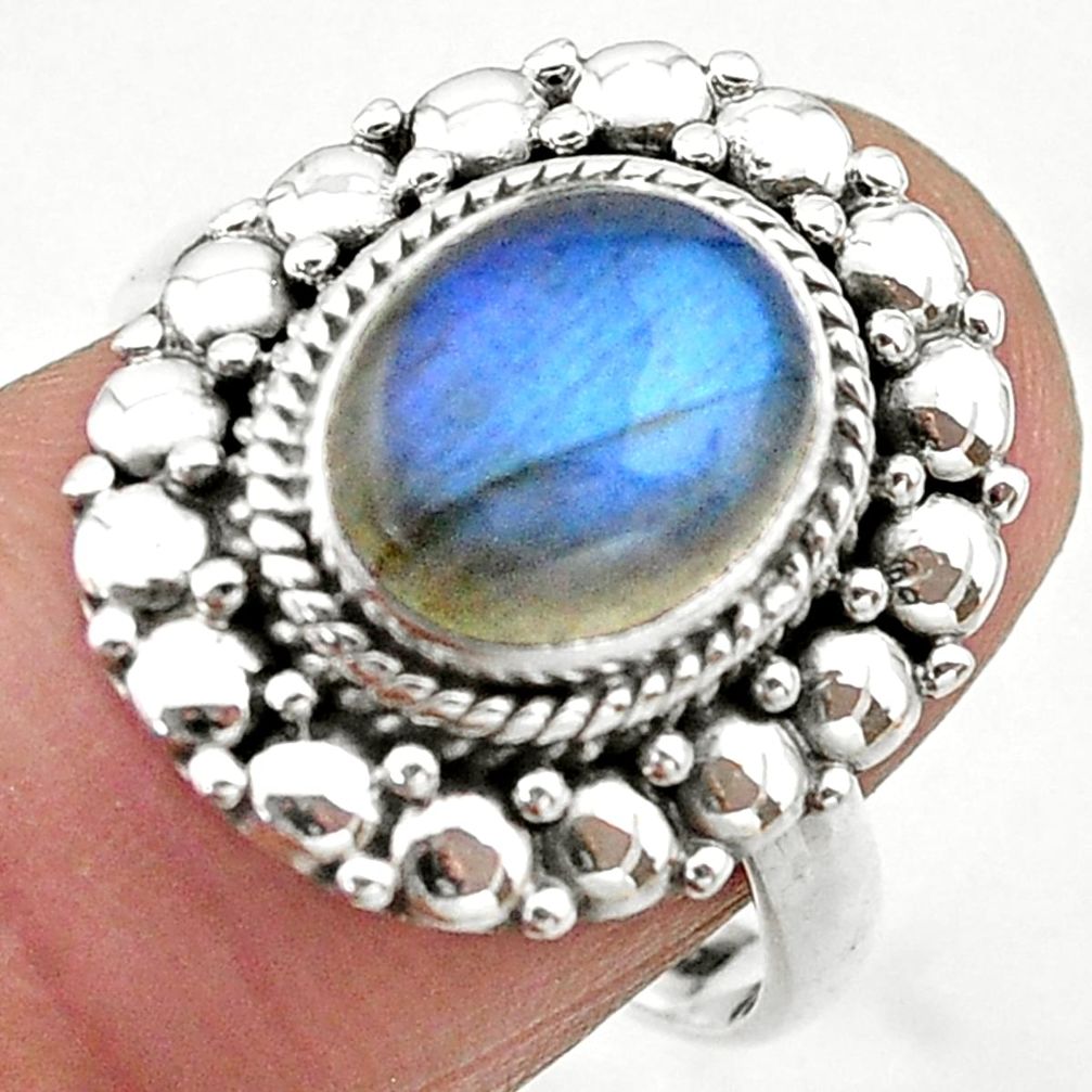 4.06cts solitaire natural blue labradorite 925 silver ring size 7.5 t20076