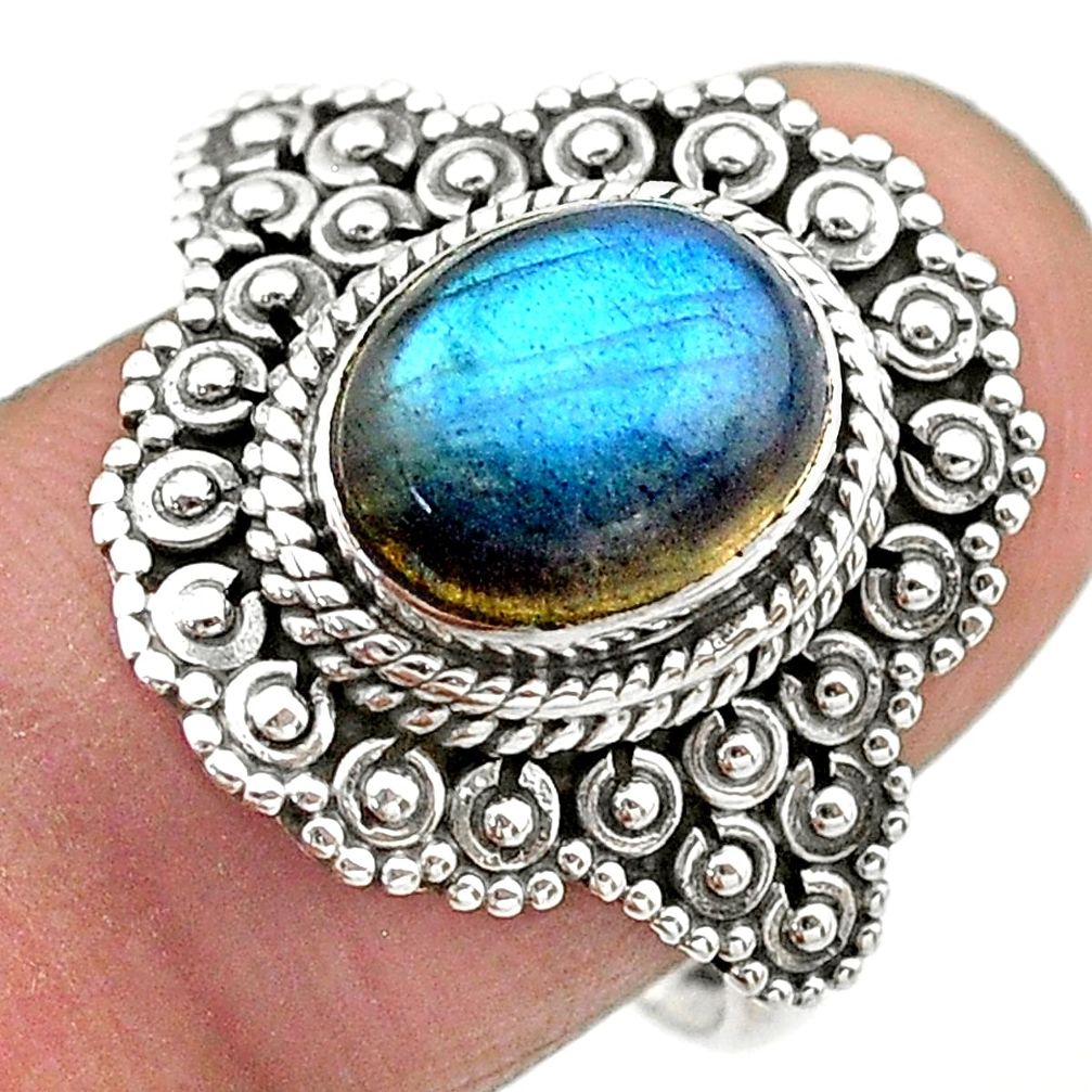 4.03cts solitaire natural blue labradorite 925 silver ring size 8.5 t20137