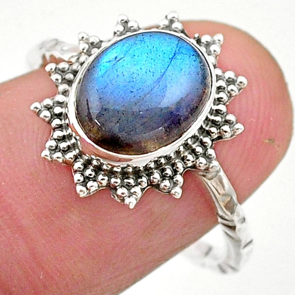 3.91cts solitaire natural blue labradorite 925 silver ring size 7.5 t25315