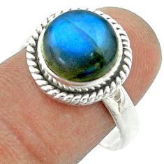 5.36cts solitaire natural blue labradorite 925 silver ring size 8.5 t55974