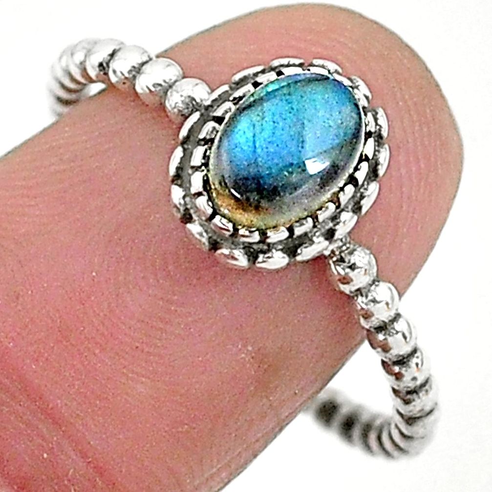 1.36cts solitaire natural blue labradorite 925 silver ring size 9.5 t6358