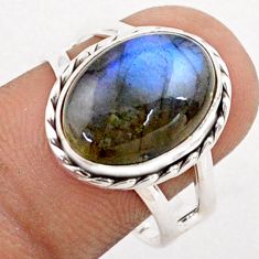 6.54cts solitaire natural blue labradorite 925 silver ring size 8.5 t80028